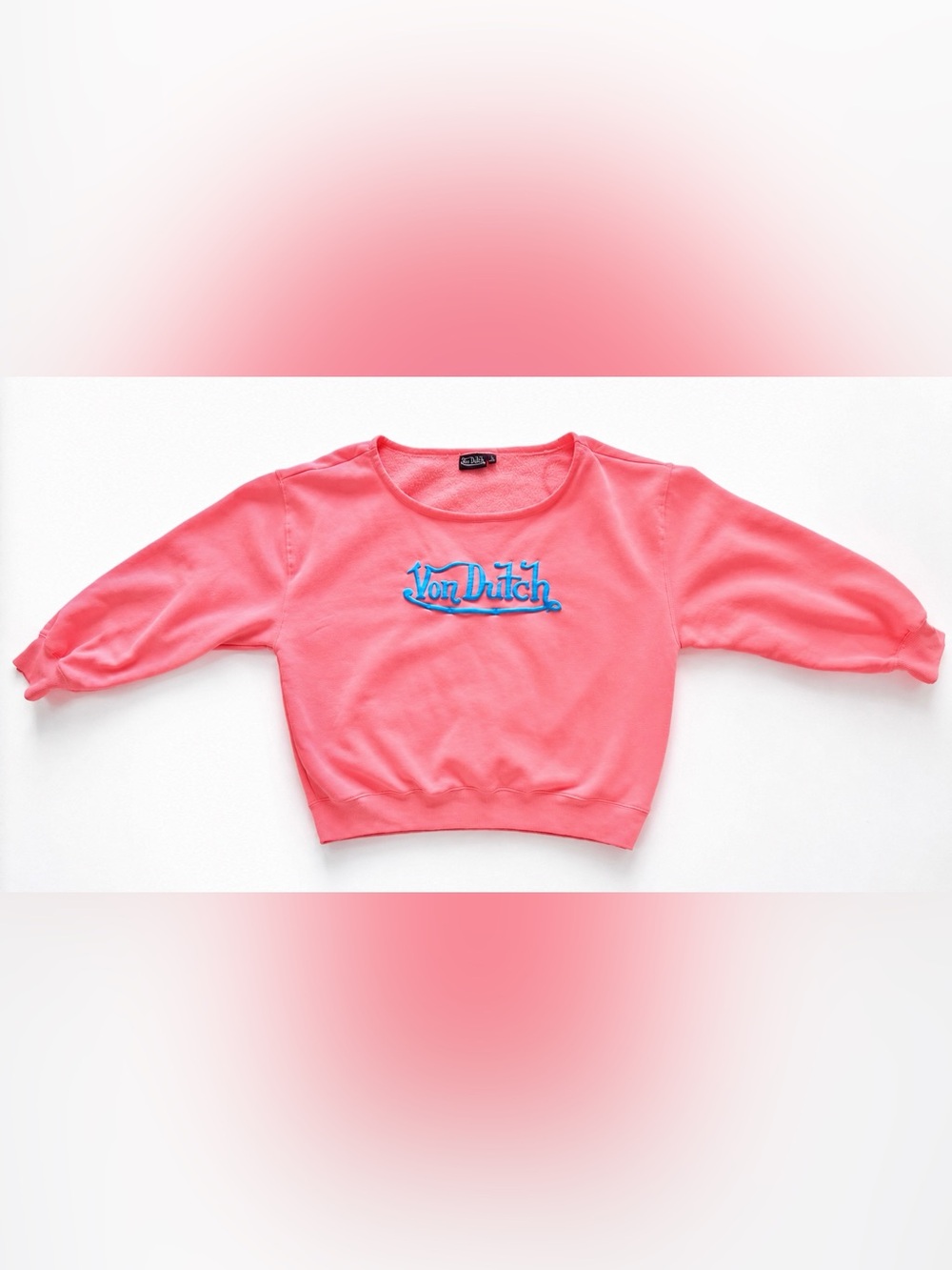 Authentic Von Dutch Peachy Pink Crewneck Sweatshirt with Blue Logo - Picture 2 of 5